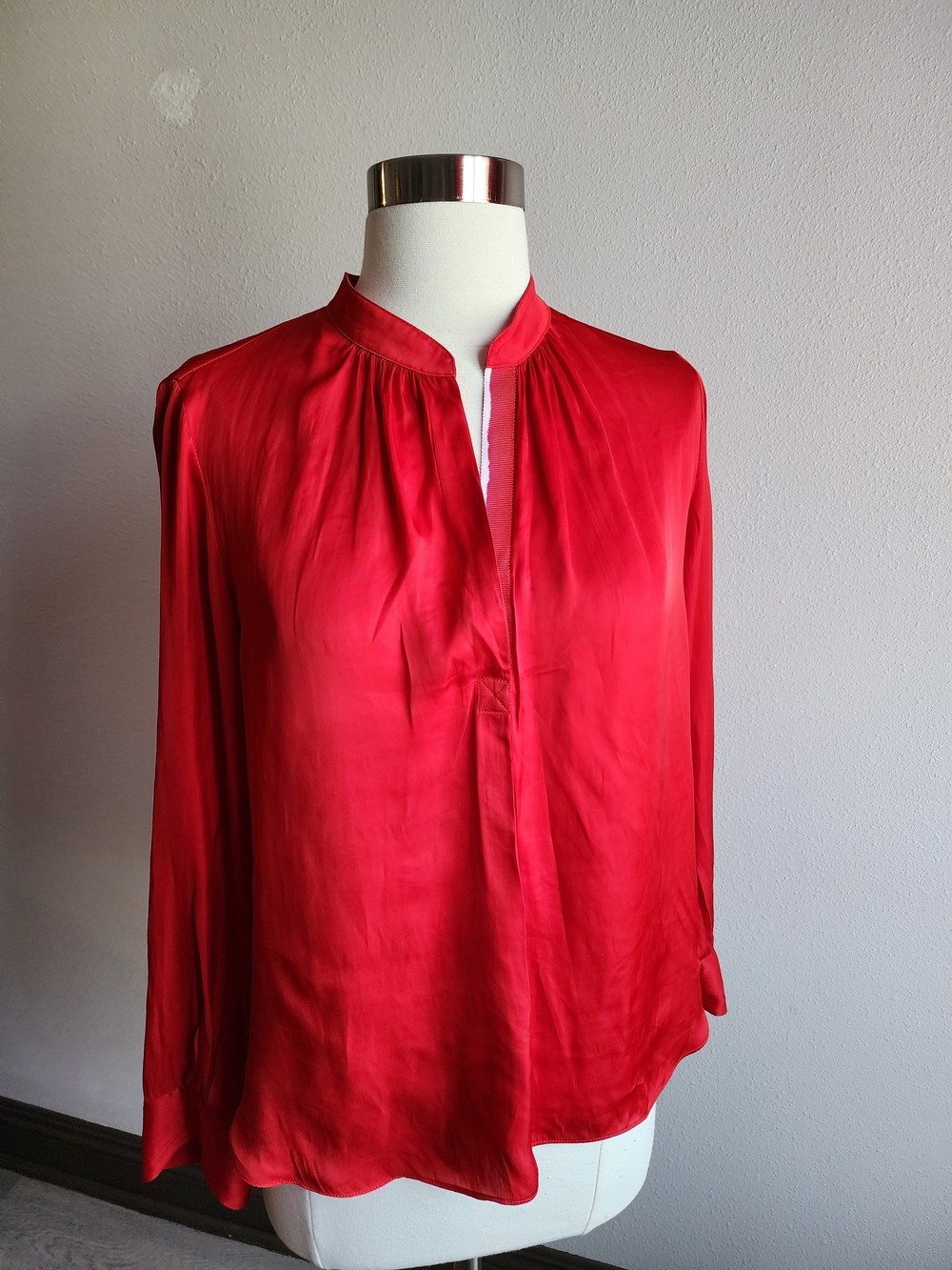 Zadig & Voltaire Red Satin Split Neck Blouse Size S